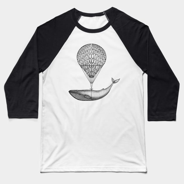 Flying Blue Whale Baseball T-Shirt by By_StineLee